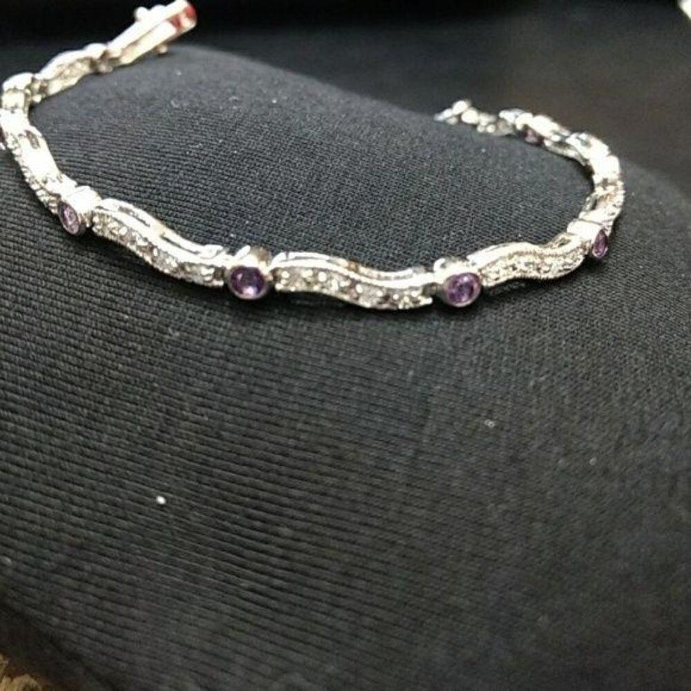 Sterling Silver Purple Amethyst Bracelet 7.5"